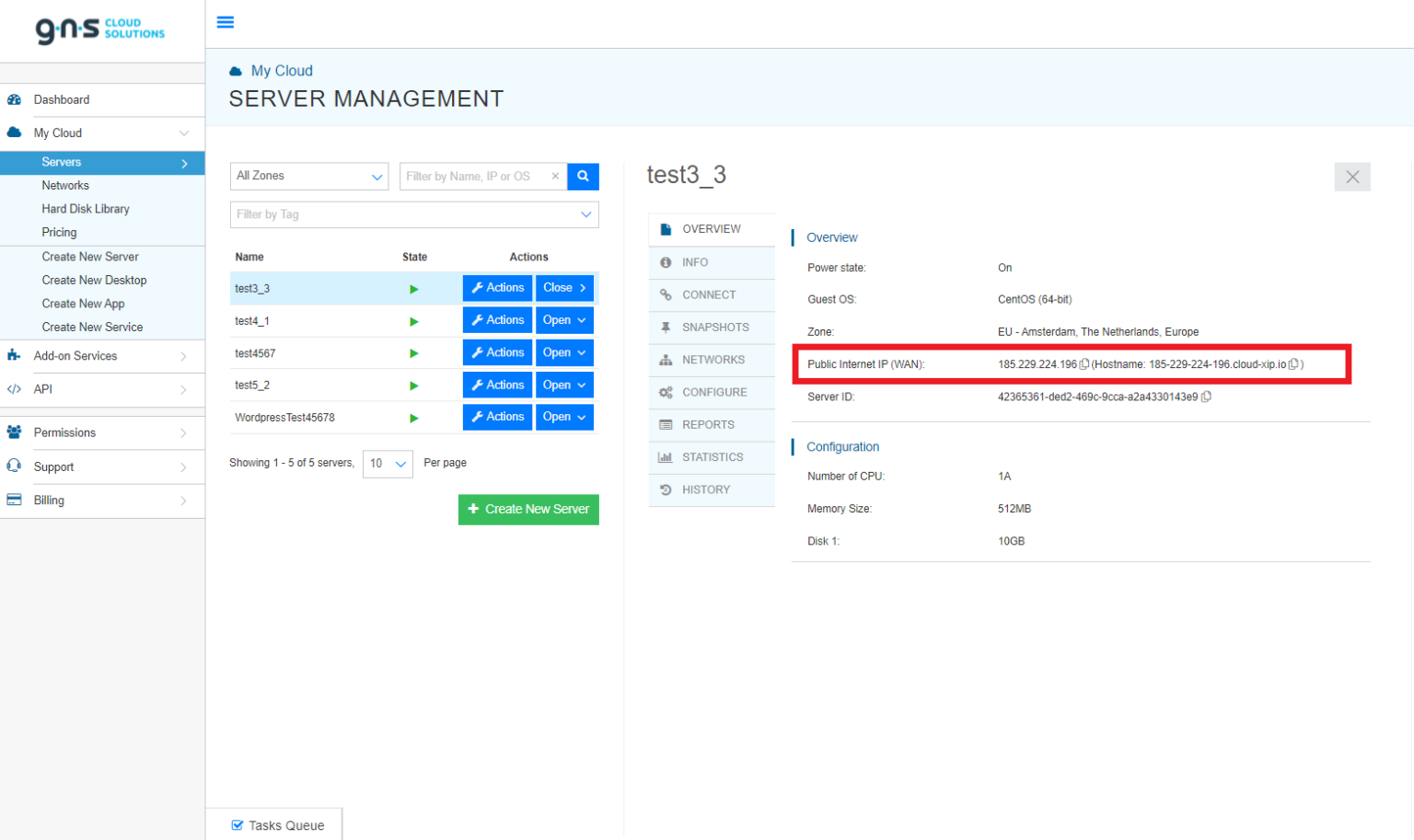 Connect to a Virtual Server - GNS